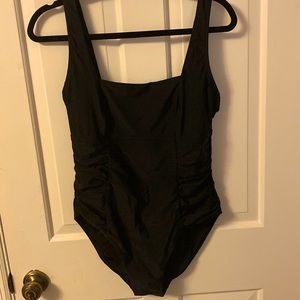 Old Navy Black One Piece Swimsuit with Side Panels Square Neck Large